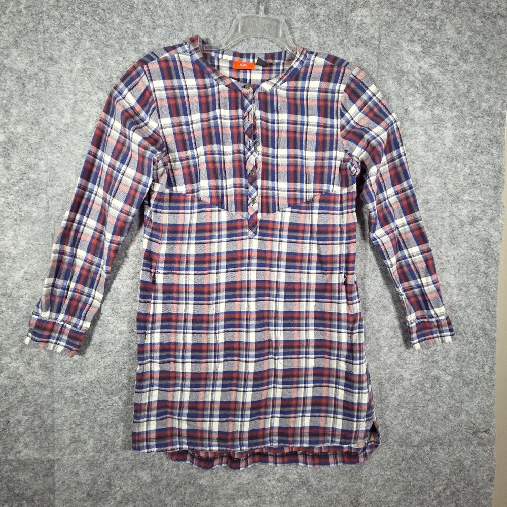 Merrell Vagabond flannel tunic dress plaid pattern half-placket button closure S - Picture 2 of 8